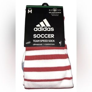 Adidas Team Speed OTC Soccer Socks 1 Pair Men 5-8.5 Women 5-9.5 White Red w Logo